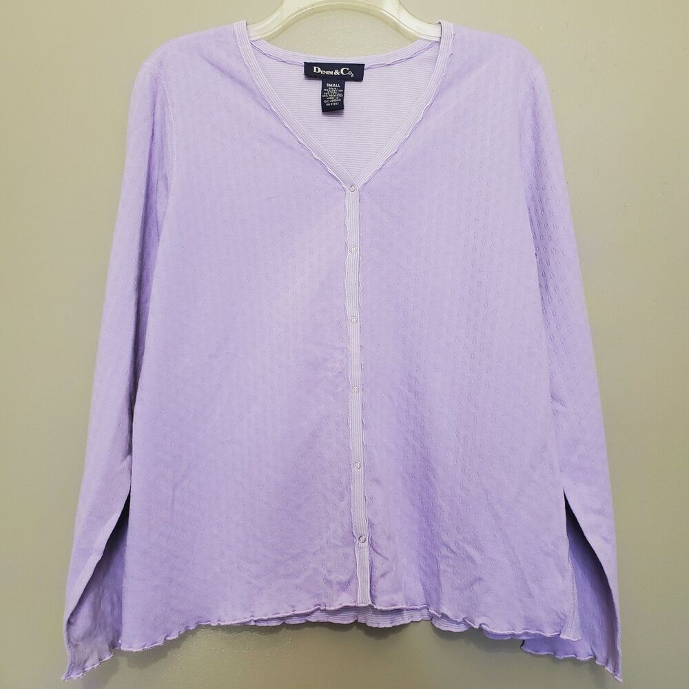 Denim & Co Top Womens Size Small Lilac Snap Button Long Sleeve Stretch QVC